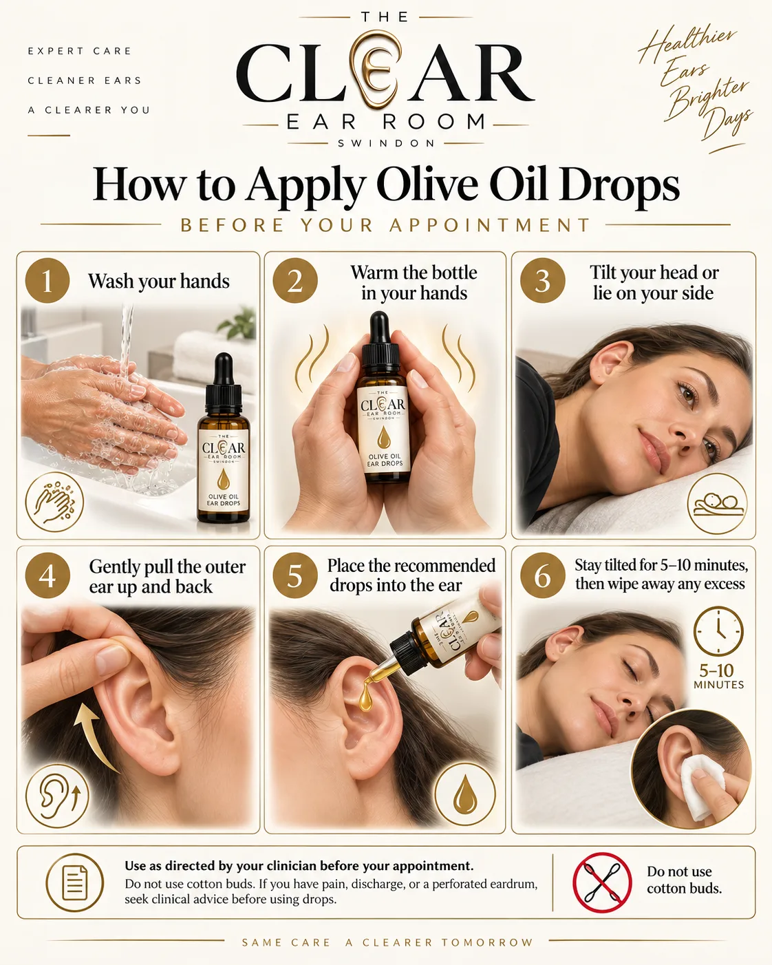 Applying olive oil drops to the ear